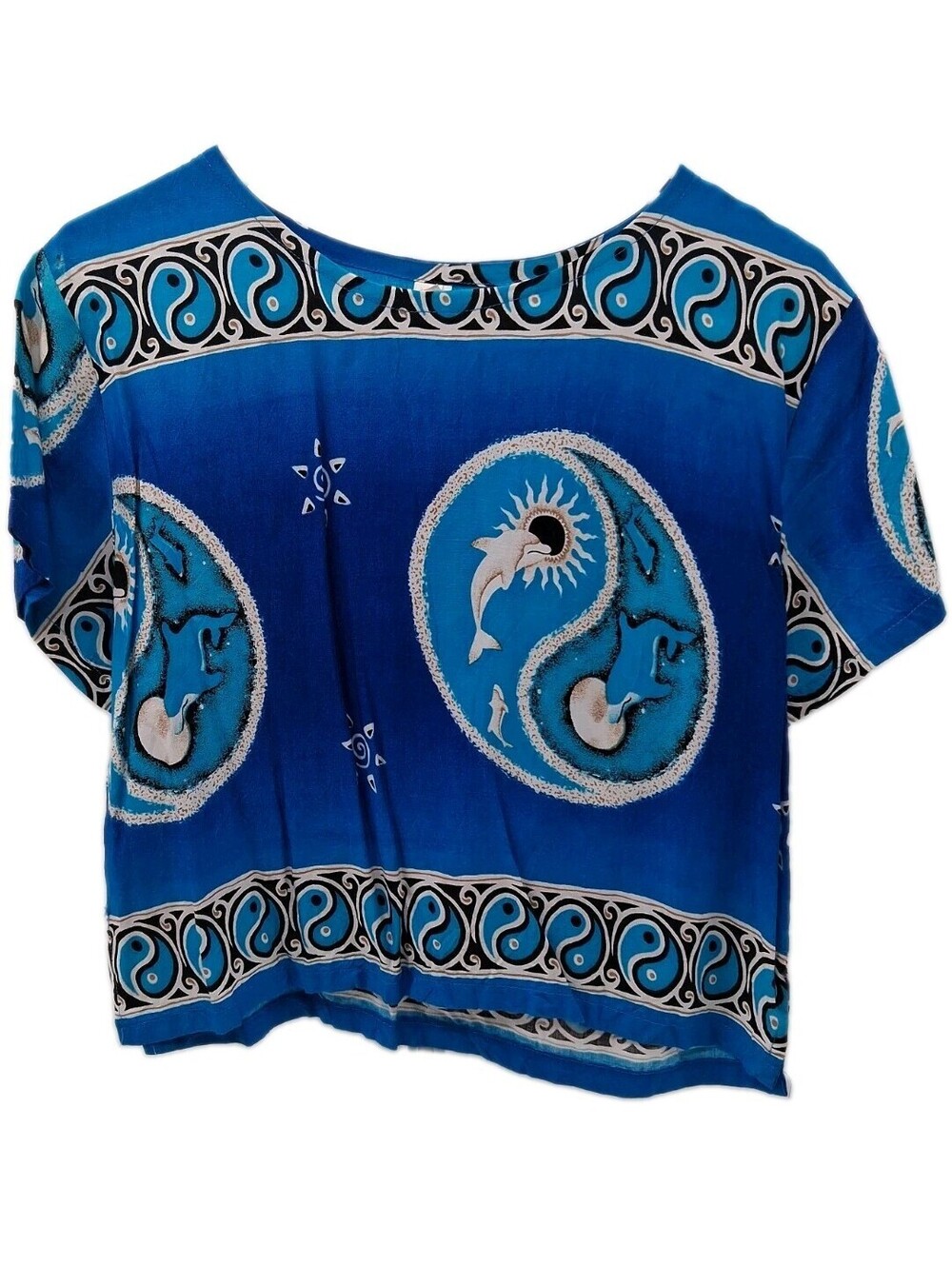 Sea & Sand Top Womens XL Blue Dolphin Ying Yang Lightweight Shirt Beach Hipster